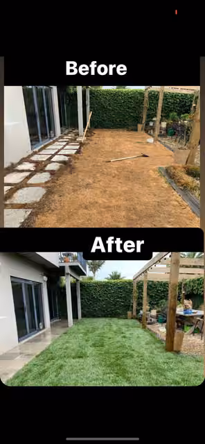 Before and after photos of a new garden lawn