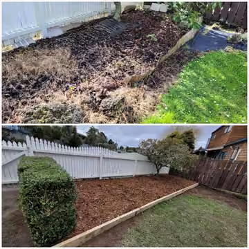 Customer before and after photos of timber garden edging